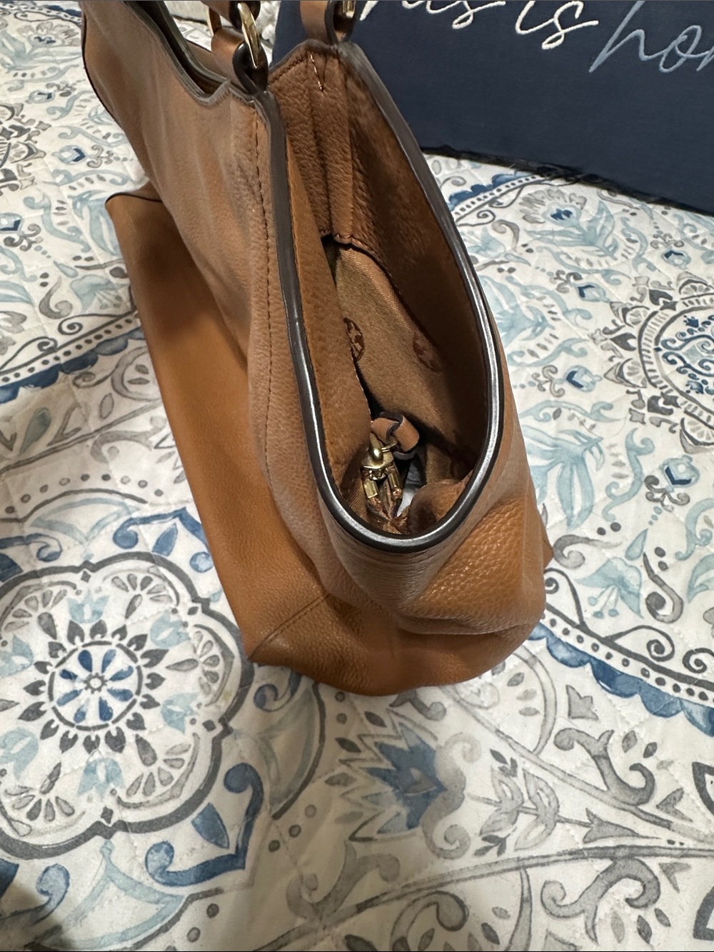 Tory Burch Brown Pebbled Leather Logo Tote - Picture 7 of 9